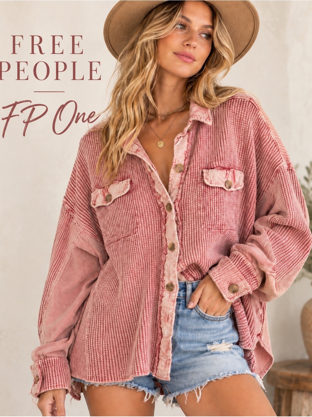 Free People One Scout Jacket Pink Mineral Wash Oversized Shacket S